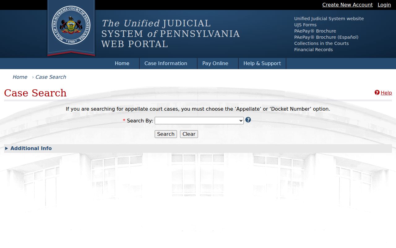 Clinton County criminal court case search on the UJS portal