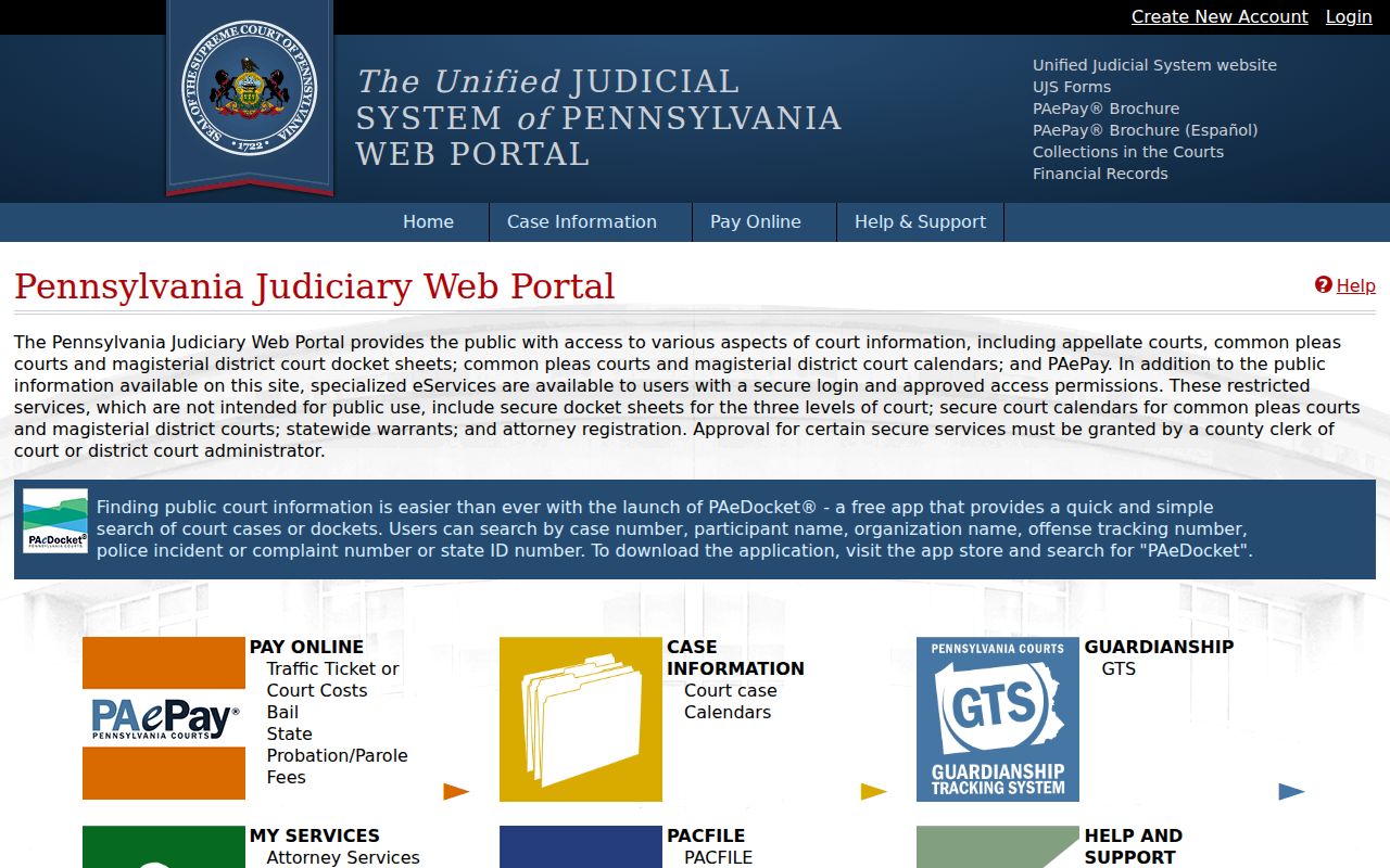 Clinton County criminal court case access through PAeDocket and UJS