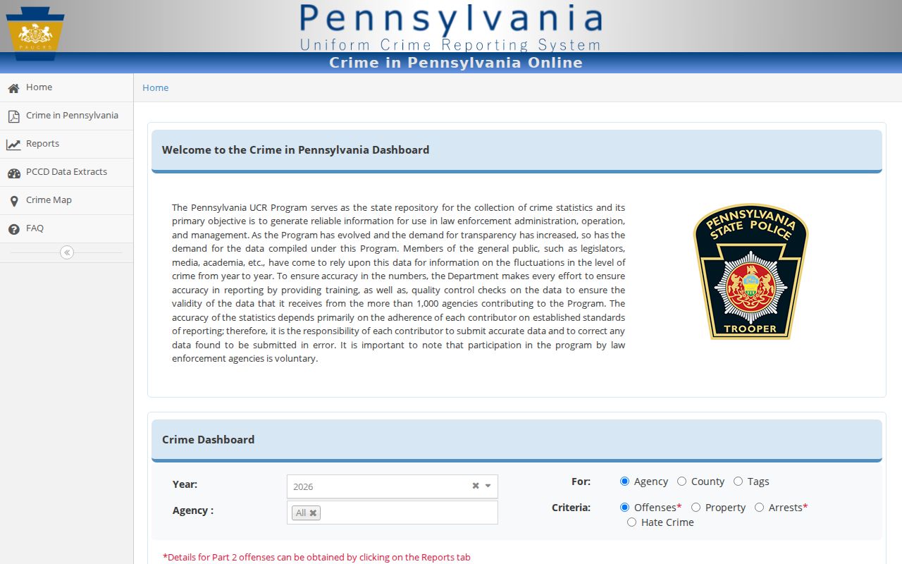 Pennsylvania UCR public statistics search for Mill Hall agency data